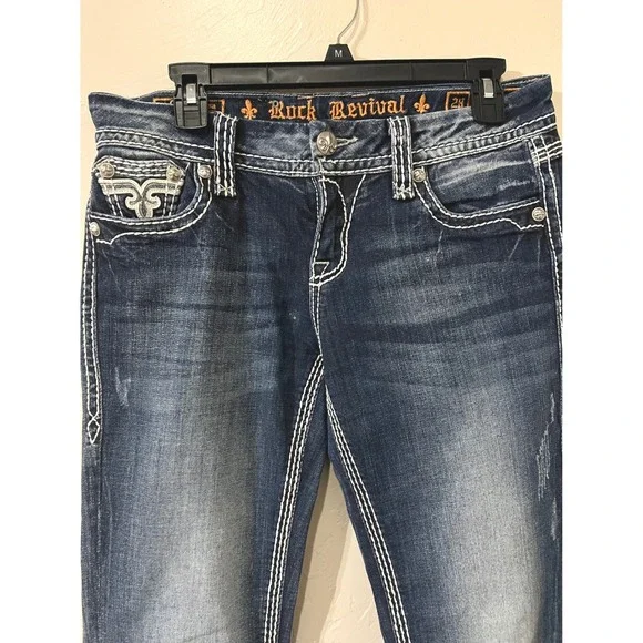 Rock Revival Lonnie Easy Boot Jeans Lonnie 28x32 Dark Wash Embellished Pockets - Picture 2 of 9